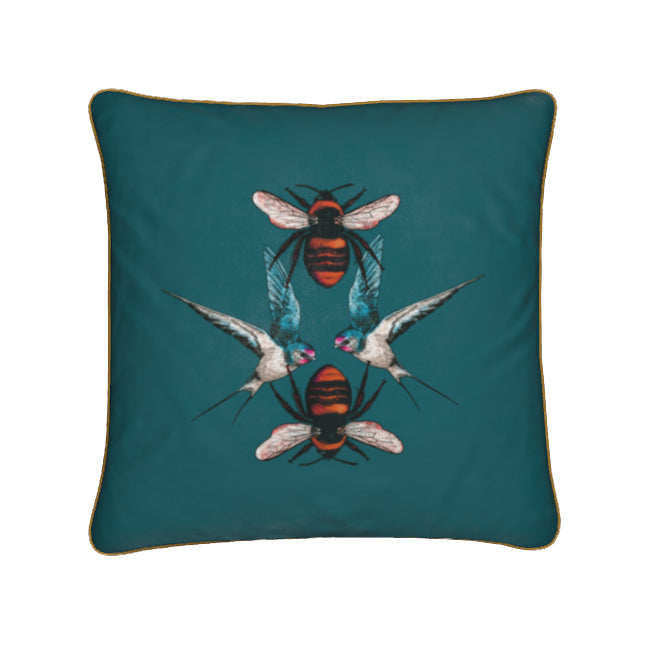 Birds and The Bees in Kingfisher Teal and Gold Piping