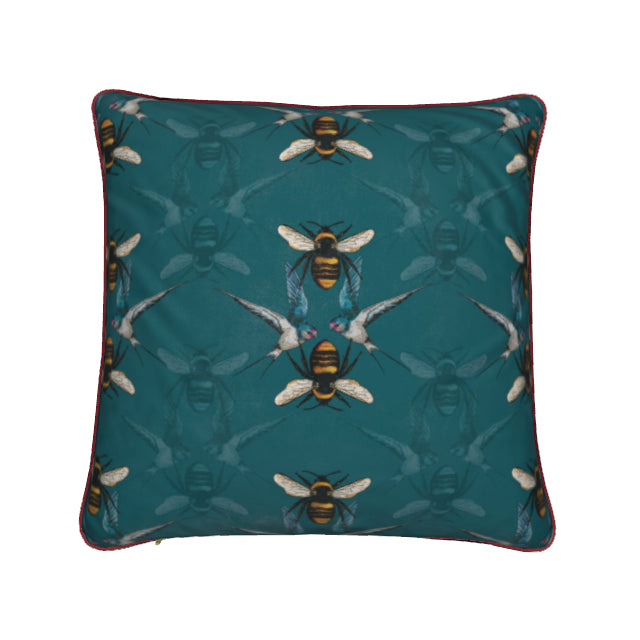 Birds and The Bees in Kingfisher Teal and Gold Piping