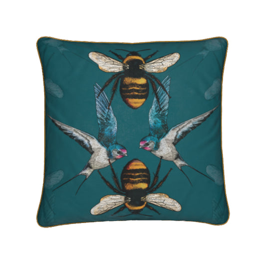 Birds and The Bees in Kingfisher Teal and Gold Piping