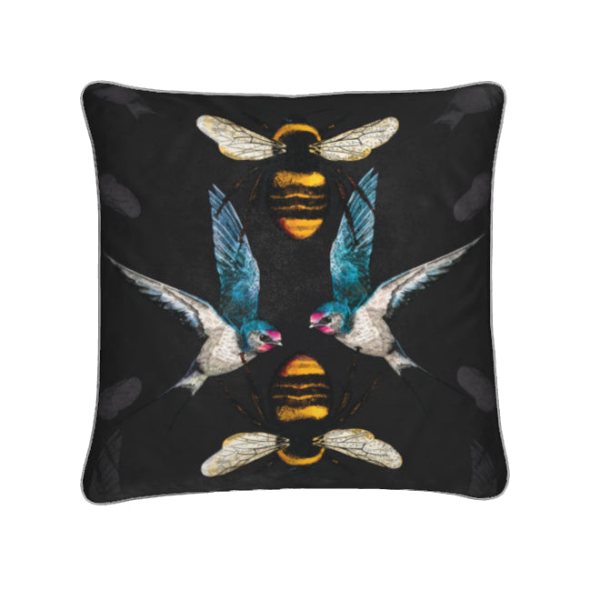 Birds and The Bees in Raven Black with White Piping