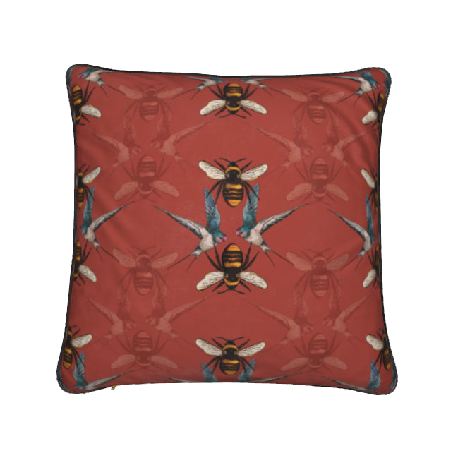 Birds and The Bees in Terracotta Red with Black Piping