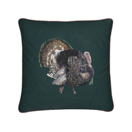 Turkey on Dark Green Velvet with Rose Pink Piping