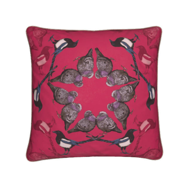 Bright Pink Cushion Magpies Pigeon Birds