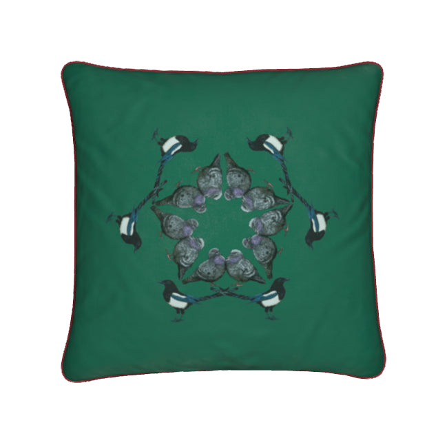 Beggars & Thieves Cushions In Verdant Green With Rose Piping