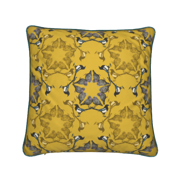 Bright Yellow Cushion Magpies Pigeons Birds